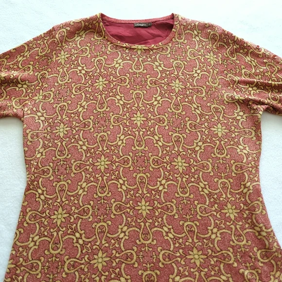 J. McLaughlin Pink & Gold/Gold Shimmer Pullover Sweater Decorative Buttons Sze L - Picture 4 of 9